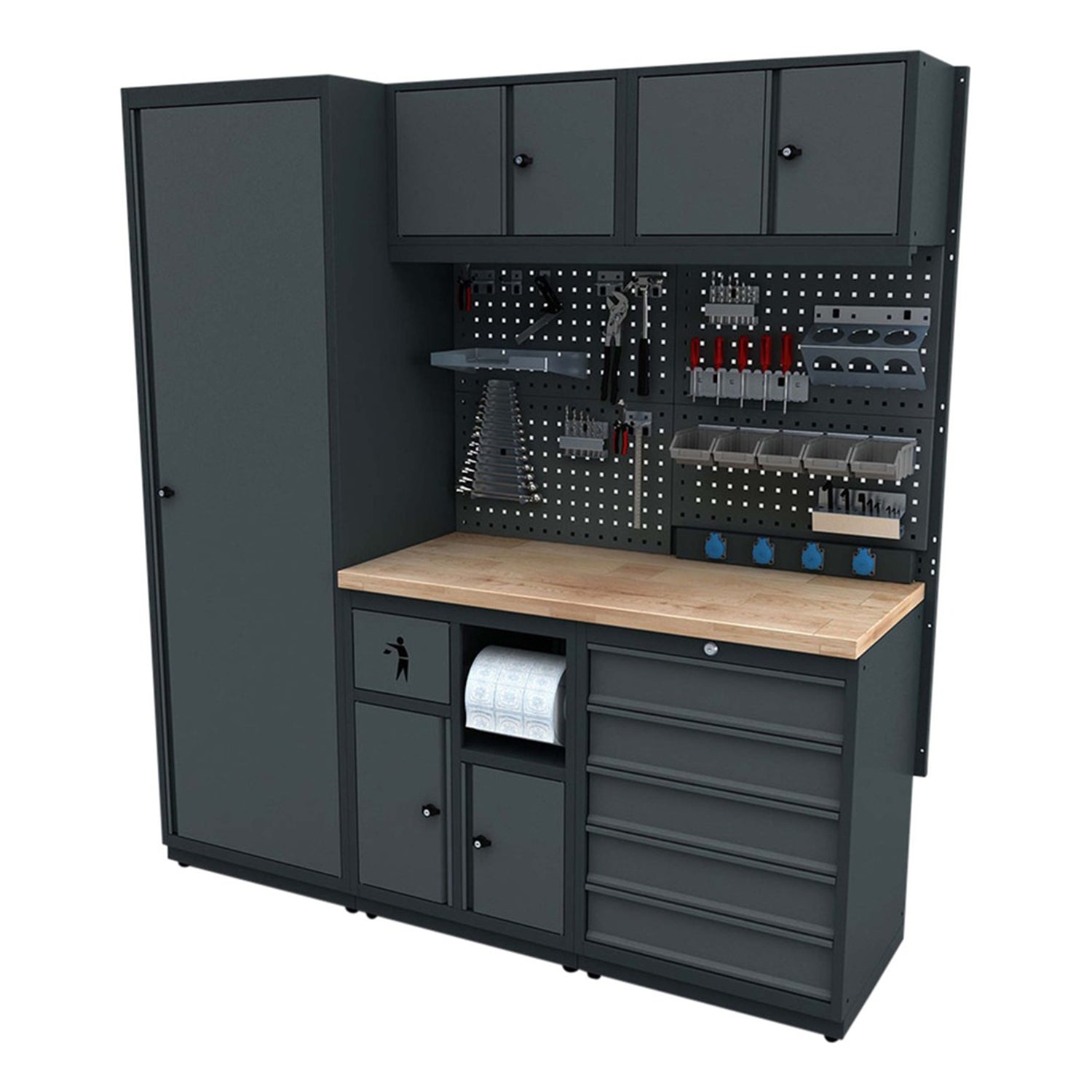 Modulárny kovový nábytok do dielne, zostava s pracovným stolom 1,86m model A