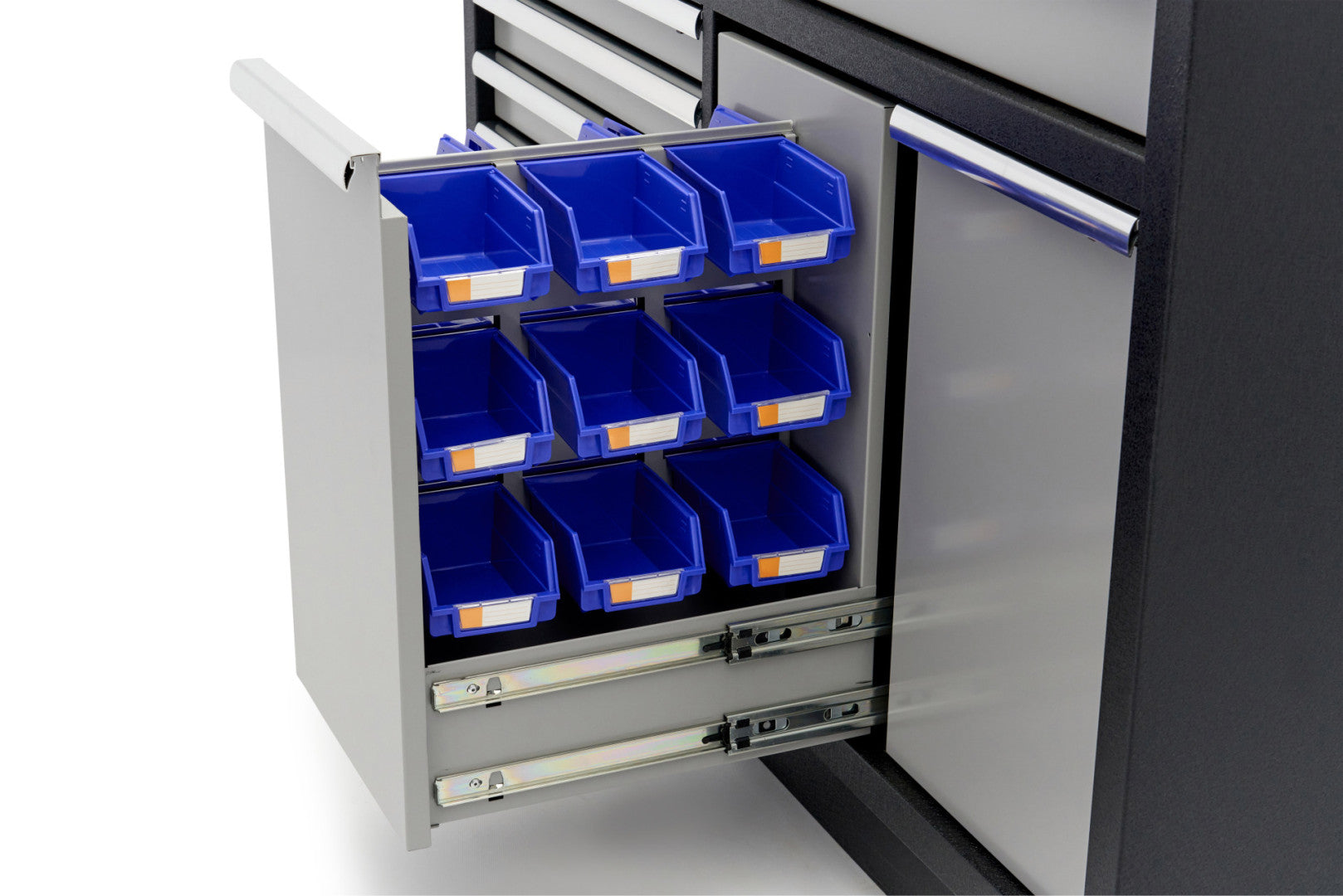 Profesionálny pracovný stôl so skrinkou na náradie, 136cm, 9 zásuviek HBM