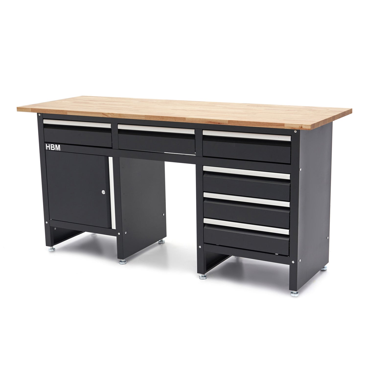 Pracovný stôl do dielne so 6 zásuvkami, 1 dvierkami a drevenou doskou z masívu 171 cm, HBM Machines premium, Holandsko