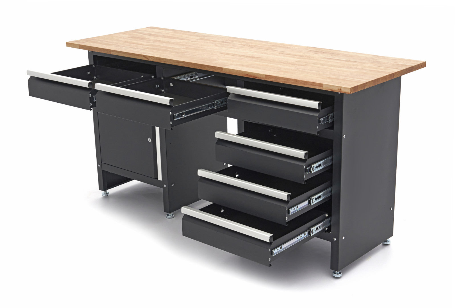 Pracovný stôl do dielne so 6 zásuvkami, 1 dvierkami a drevenou doskou z masívu 171 cm, HBM Machines premium, Holandsko
