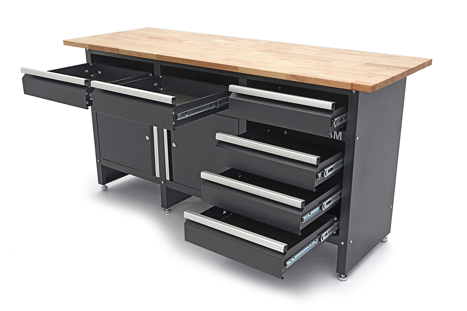 Profesionálna dielenská skrinka na náradie s pracovným stolom - ponk, masívna drevená doska 171cm, 2 dvierka a 6 zásuviek, HBM Machines Holandsko