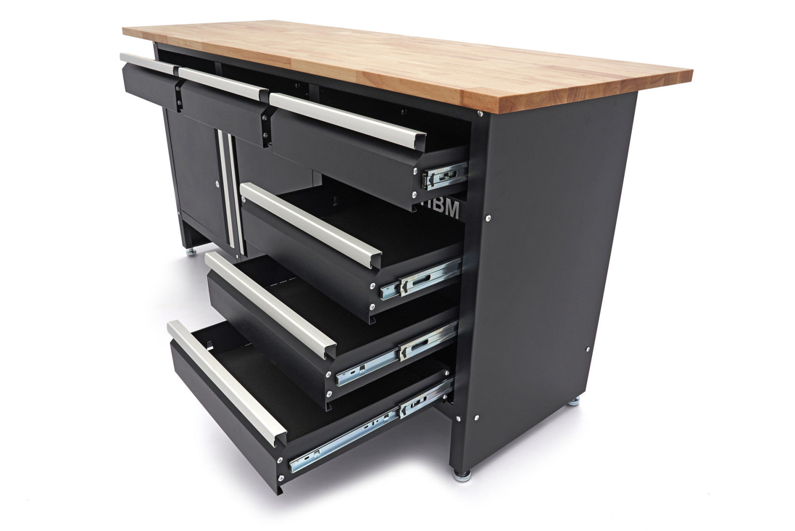 Profesionálna dielenská skrinka na náradie s pracovným stolom - ponk, masívna drevená doska 171cm, 2 dvierka a 6 zásuviek, HBM Machines Holandsko