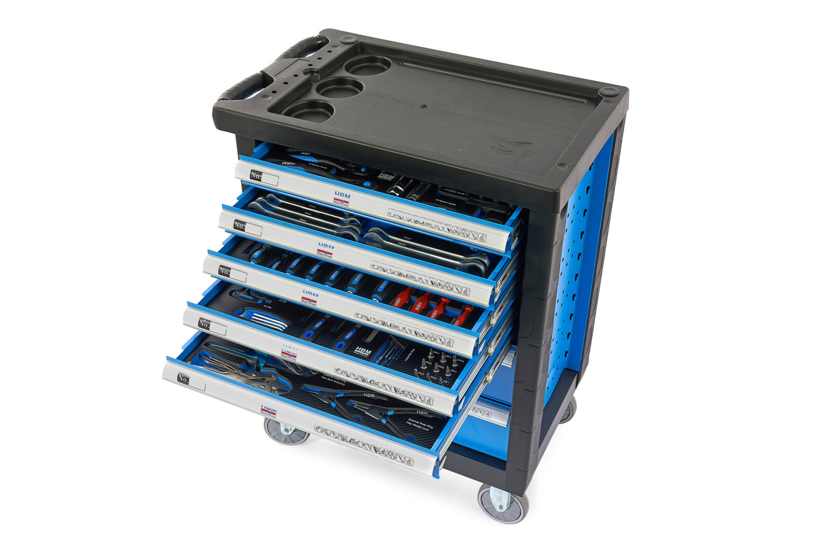 Profesionálna skrinka - dielenský vozík s náradím, so 7 zásuvkami, 196ks náradia, 5 vložiek - premium, HBM Holandsko
