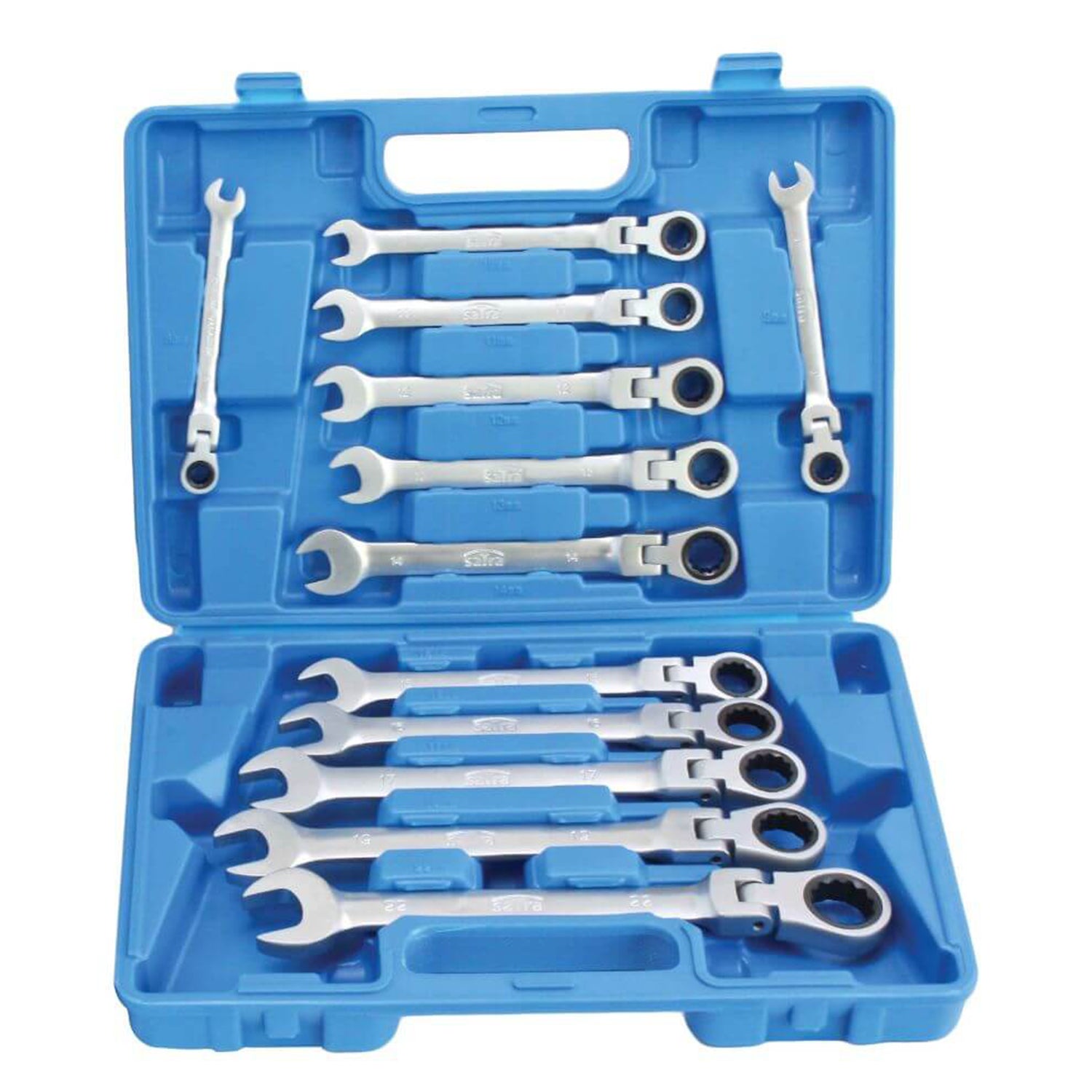 Sada kombinovaných očko-plochých kľúčov s račňou a kĺbom 12ks 8 - 22mm