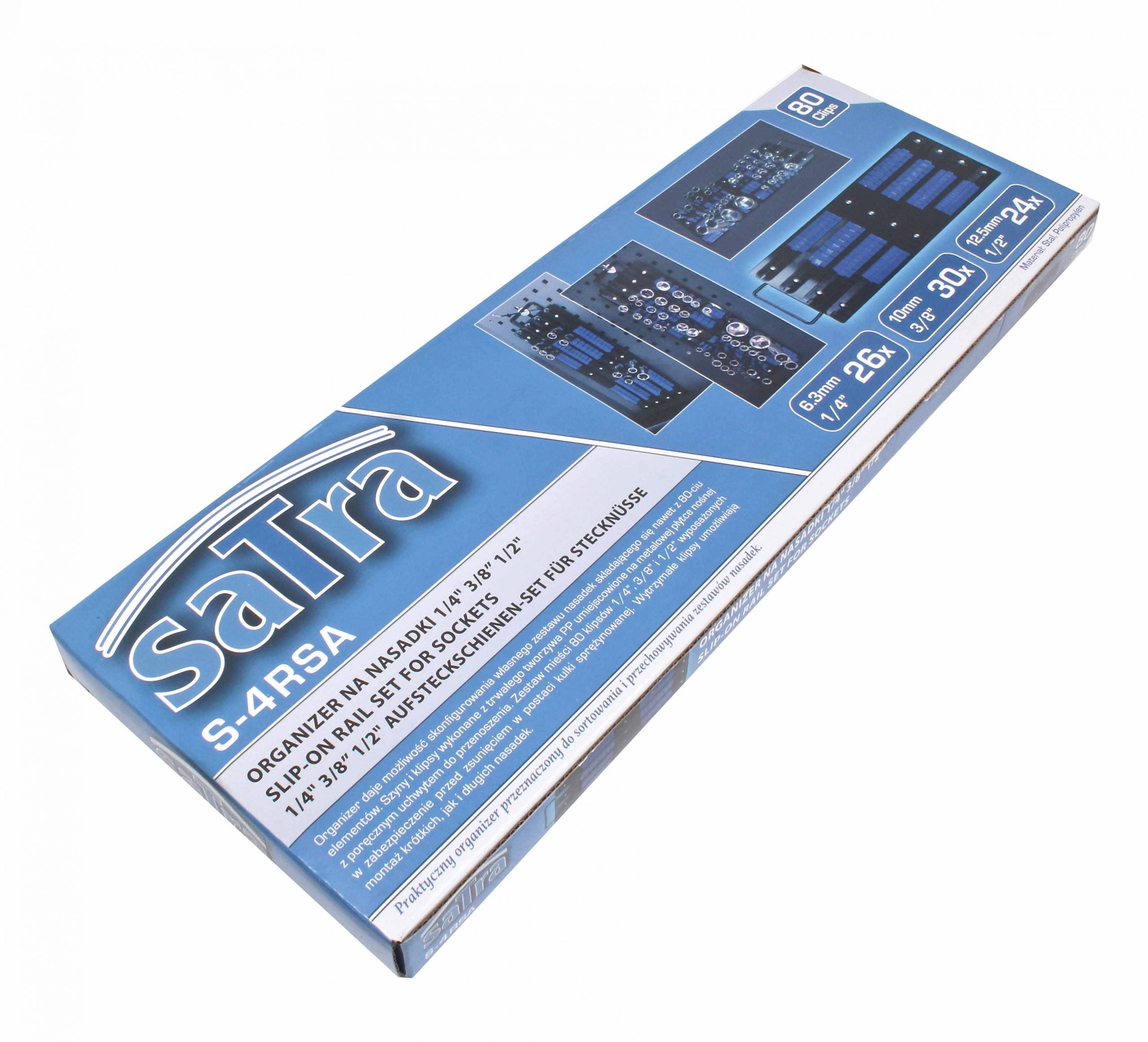 Organizér na nástrčné kľúče 1/4'', 3/8'', 1/2'' s 80 klipmi