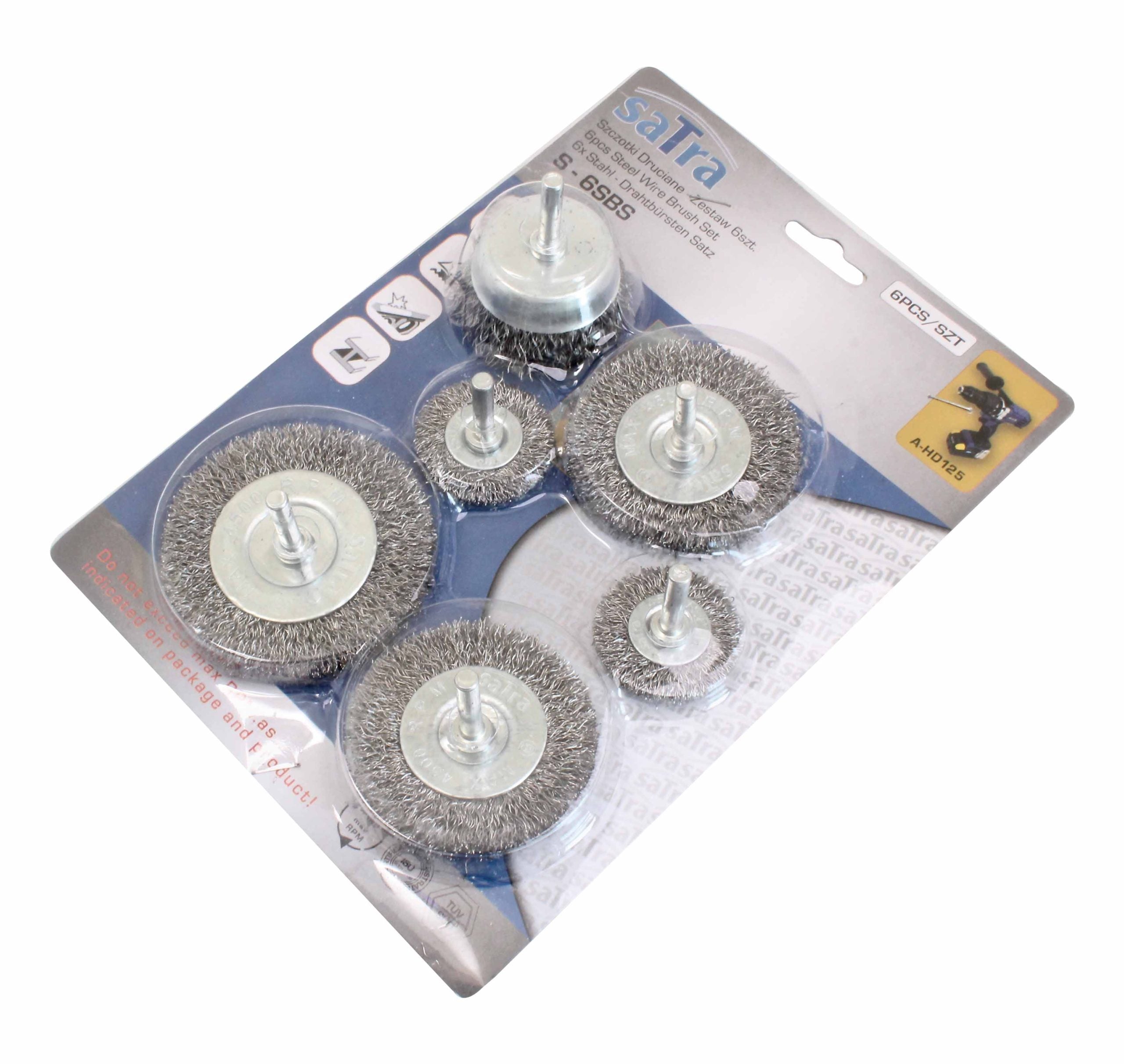 Sada 6 drôtených oceľových kefiek s tŕňom na vŕtačku