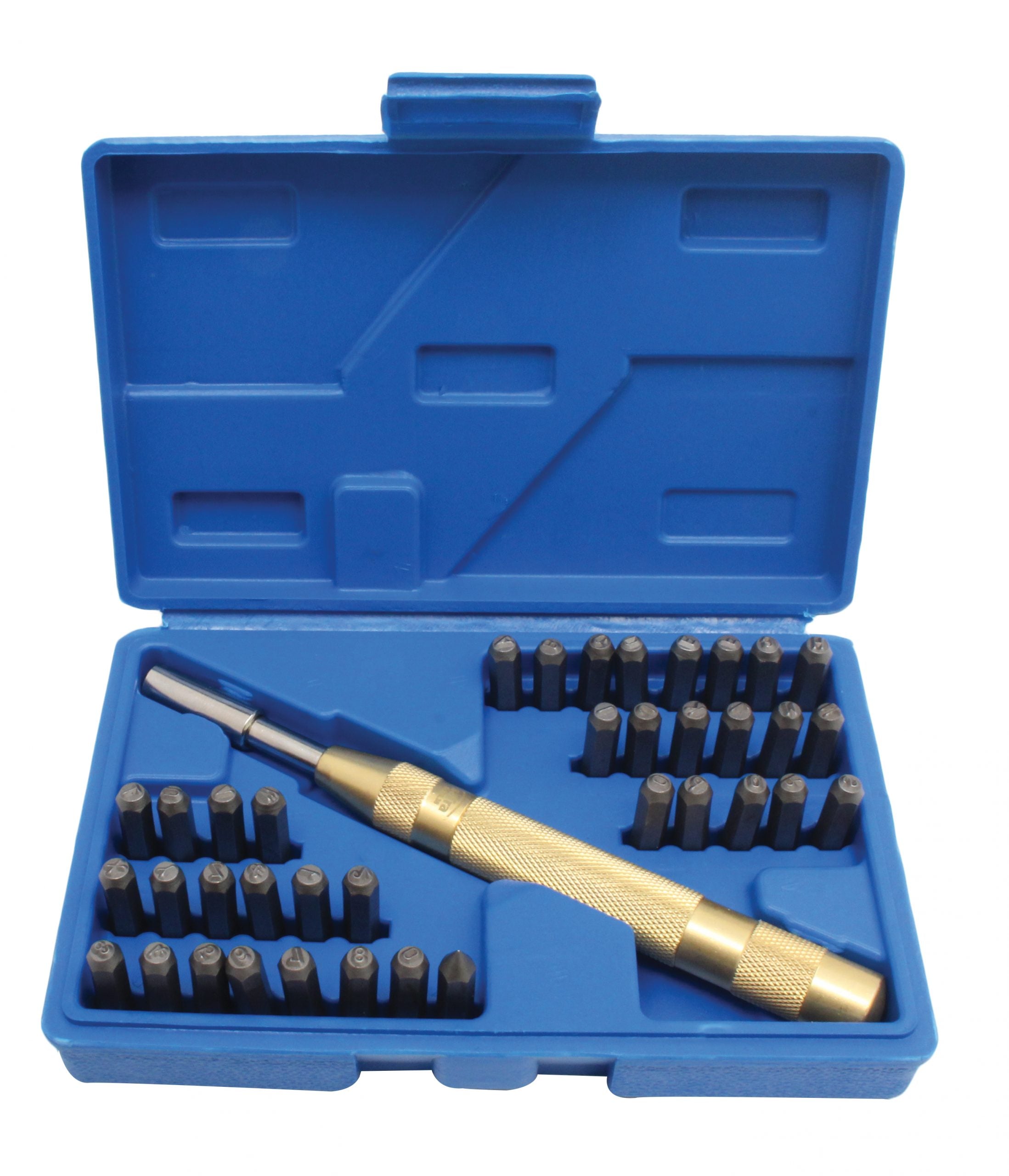 Sada razníc - raziacich matrc, písmená a čísla, s automatickým vyrážačom, 38ks, 170mm, 4mm