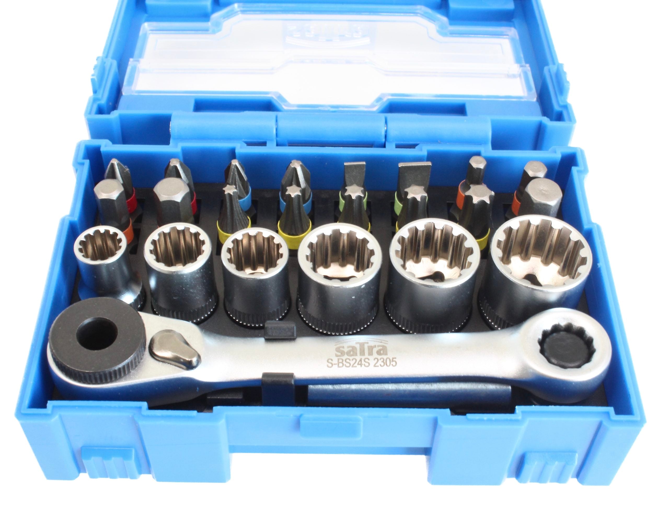 Súprava račňového kľúča 1/4 s nástrčkami vario plus a bitmi, 24 kusov