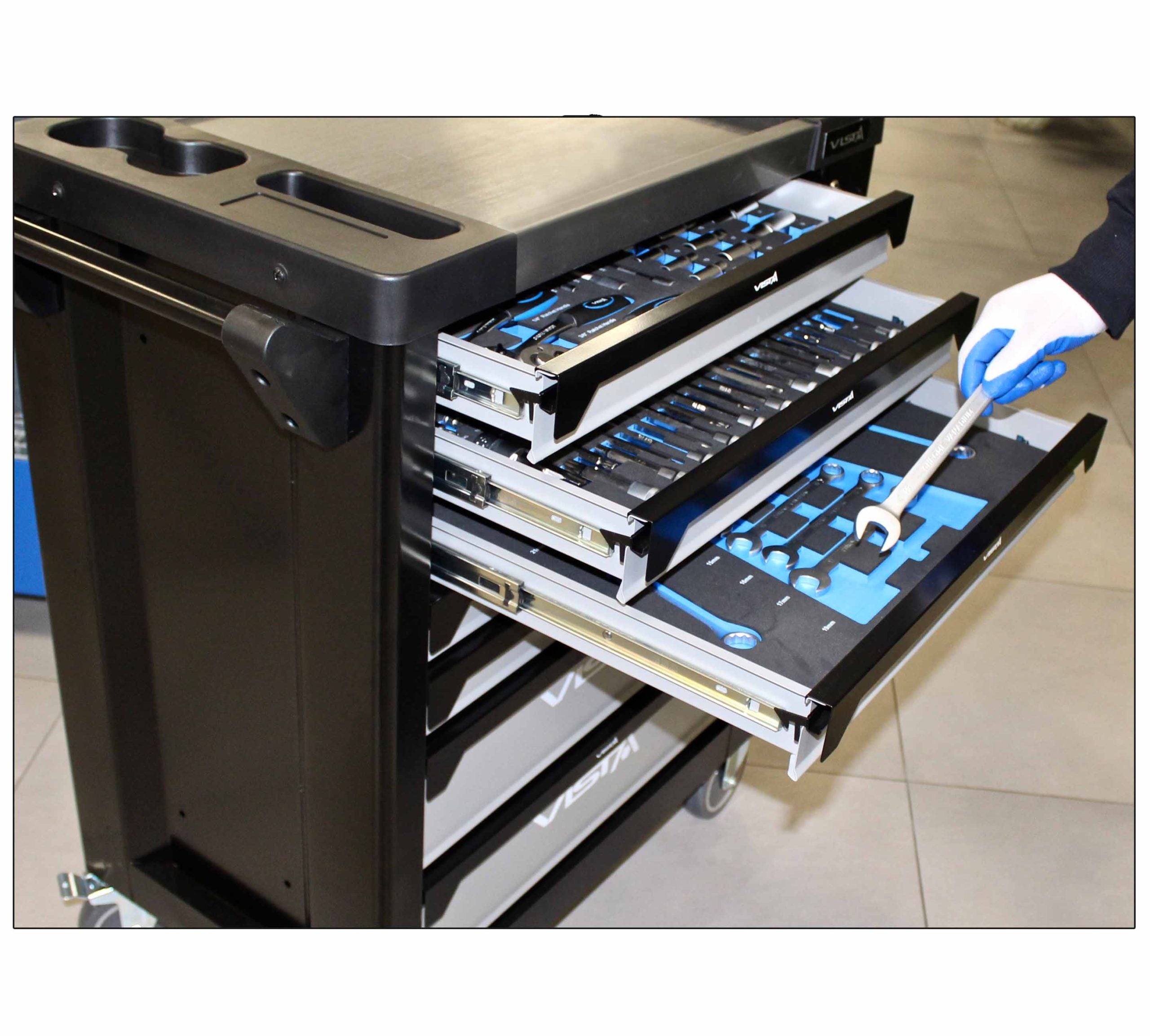 Profesionálna skrinka - dielenský vozík s náradím, so 7 zásuvkami, 6 vložiek, 257ks náradia Asta Poľsko