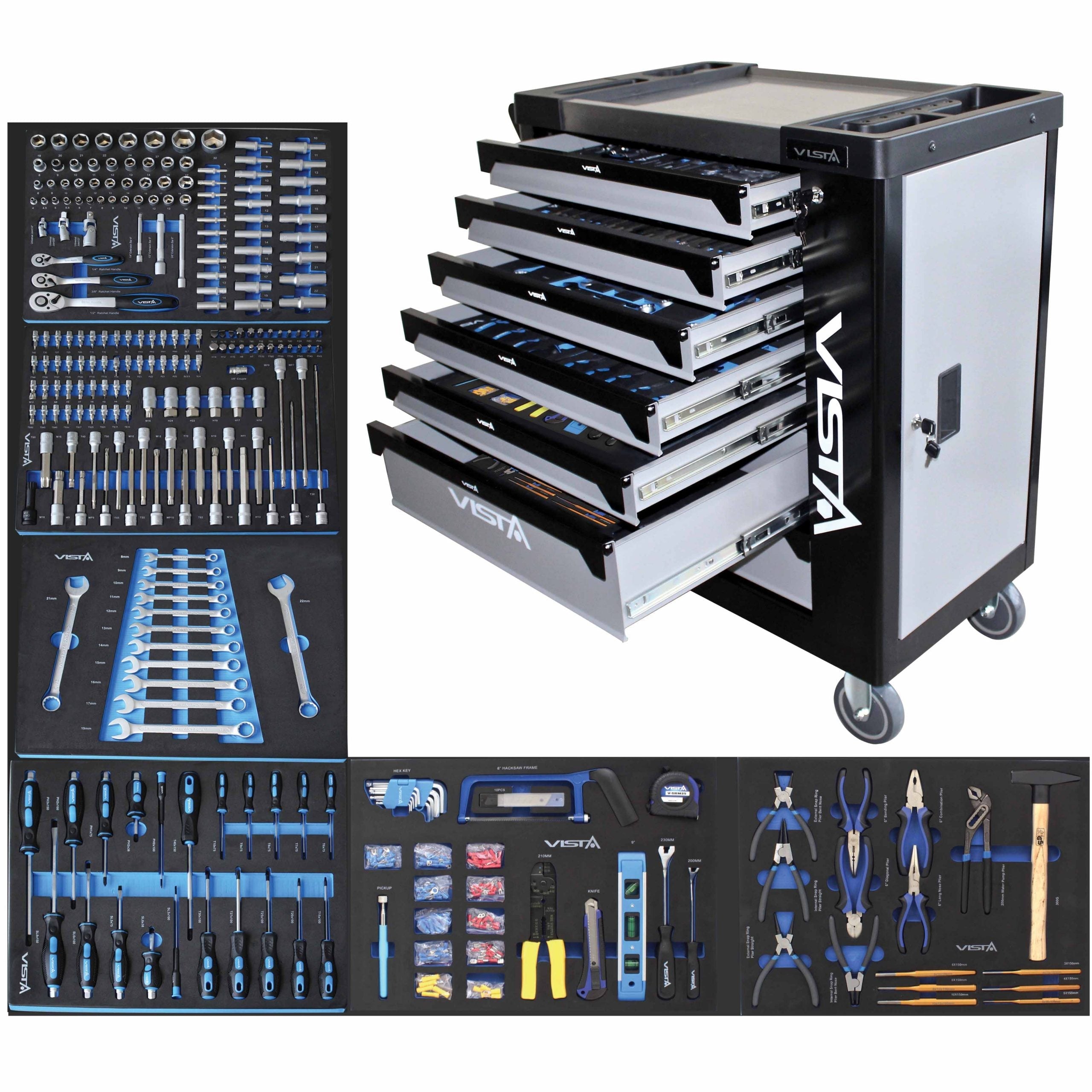 Profesionálna skrinka - dielenský vozík s náradím, so 7 zásuvkami, 6 vložiek, 257ks náradia Asta Poľsko