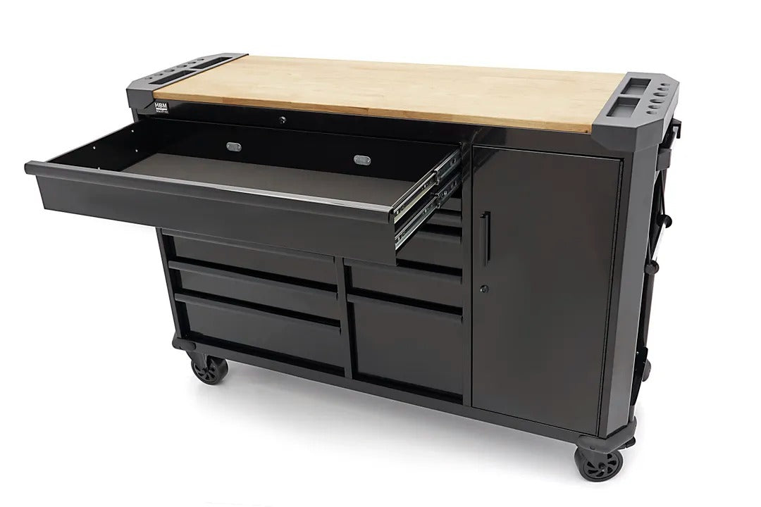 Profesionálna kovová skriňa 10 zásuviek mobilný vozík pracovný stôl 147cm, masívna drevená doska HBM holandsko