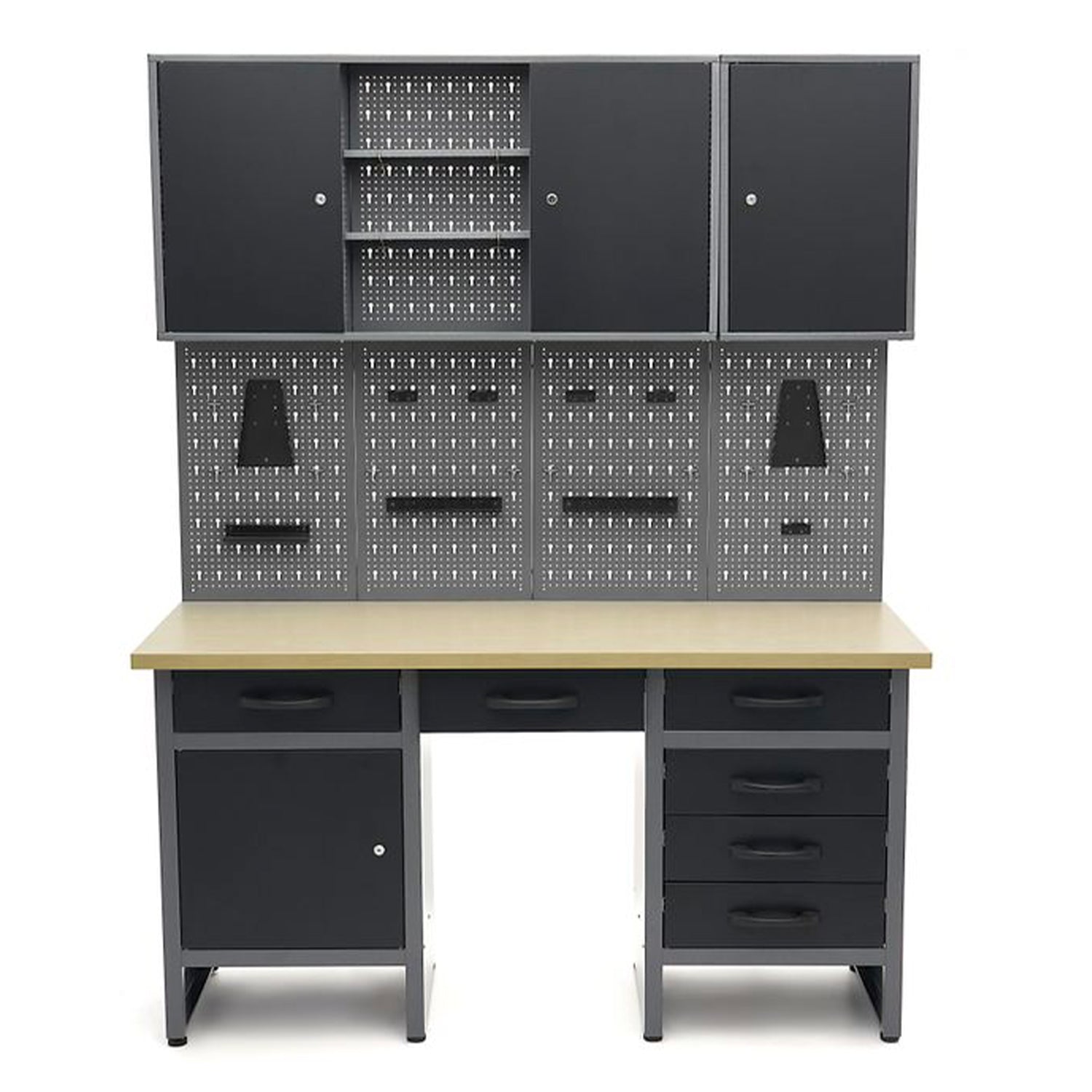 Dielenský pracovný stôl so 6 zásuvkami, panelom na náradie a skrinkami, 160cm, HBM