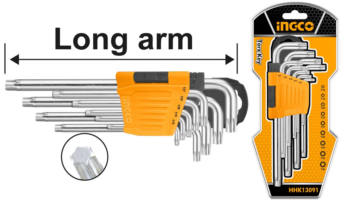 Sada 9 dlhých torx kľúčov typu l s držiakom ingco