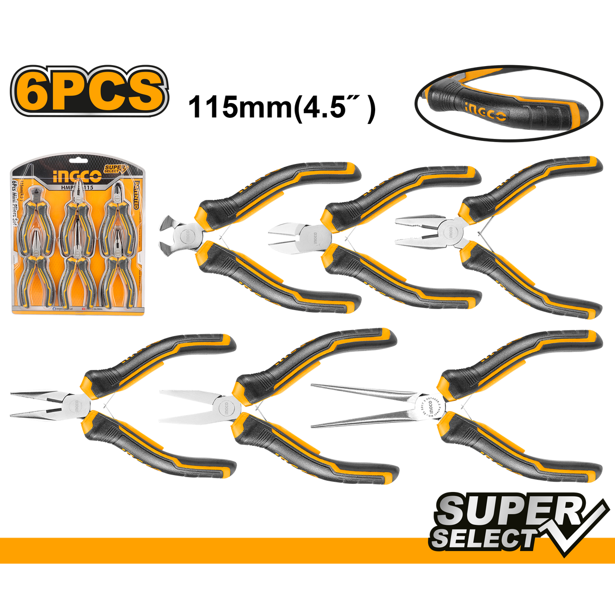 Sada 6 mini klieští typu kombinačky cr-v 115 mm ingco