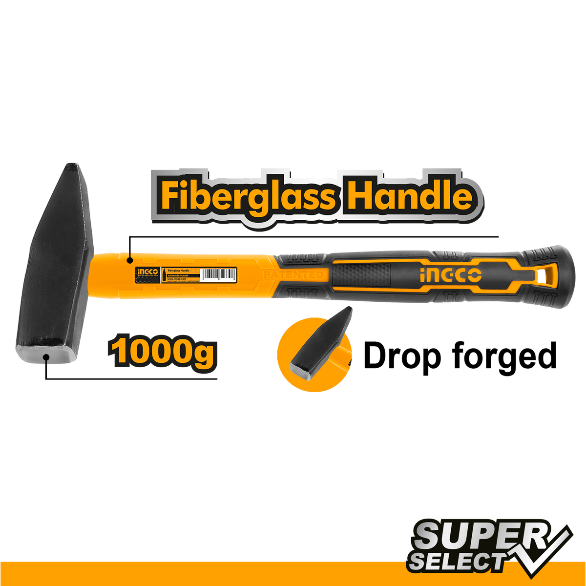 Kladivo s rukoväťou zo sklolaminátu 1500g Ingco