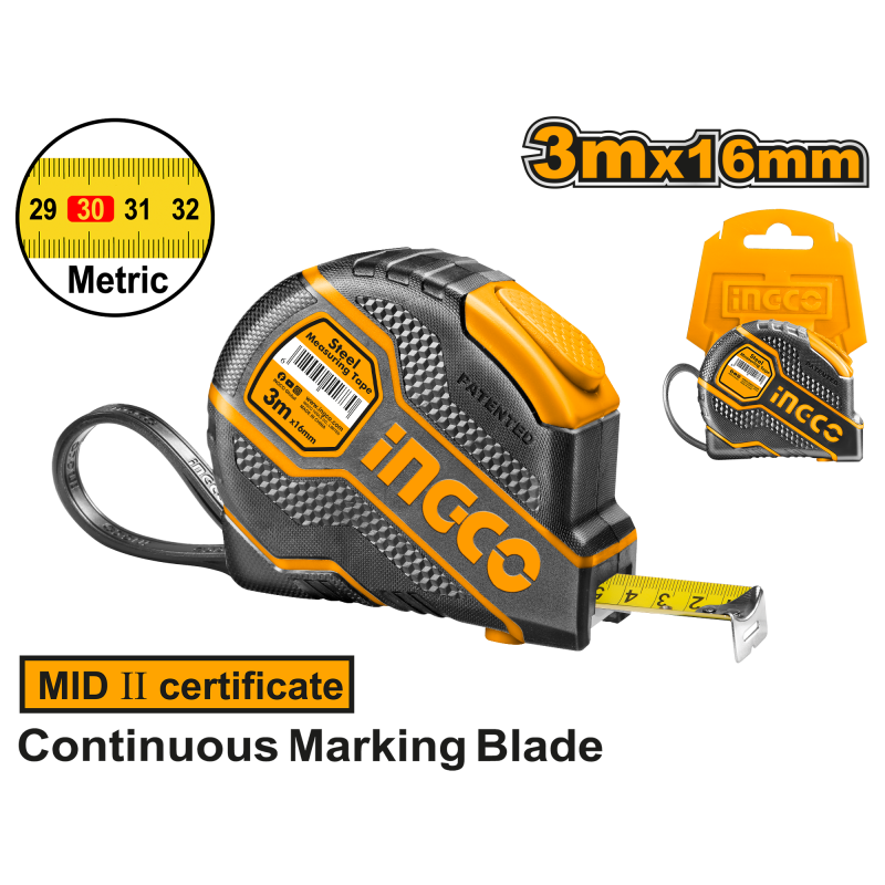 Sťahovacia meracia páska s automatickým zámkom 10 m × 25 mm – Ingco