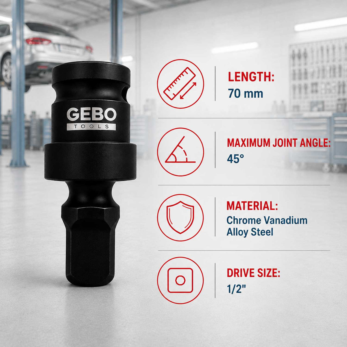 Rázový kardanový kĺb - nadstavec, 1/2'', Gebo Tools