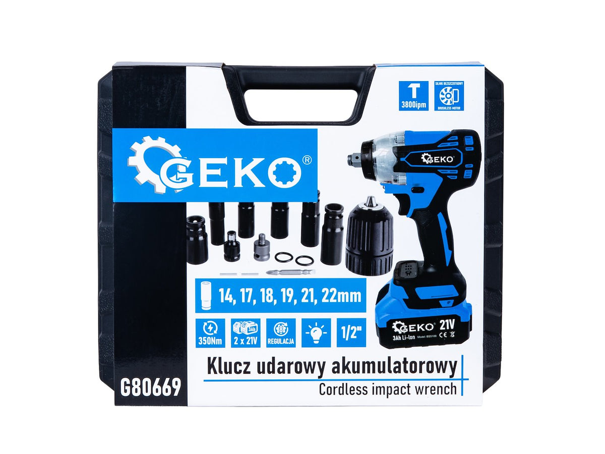 Akumulátorový rázový uťahovák 1/2'', 21V, 3Ah, 350Nm, Geko