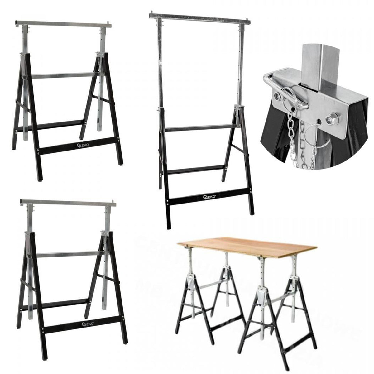 Pracovný stojan - nastaviteľná stavebná podpera - koza, 80 - 130cm, sada 2ks Geko