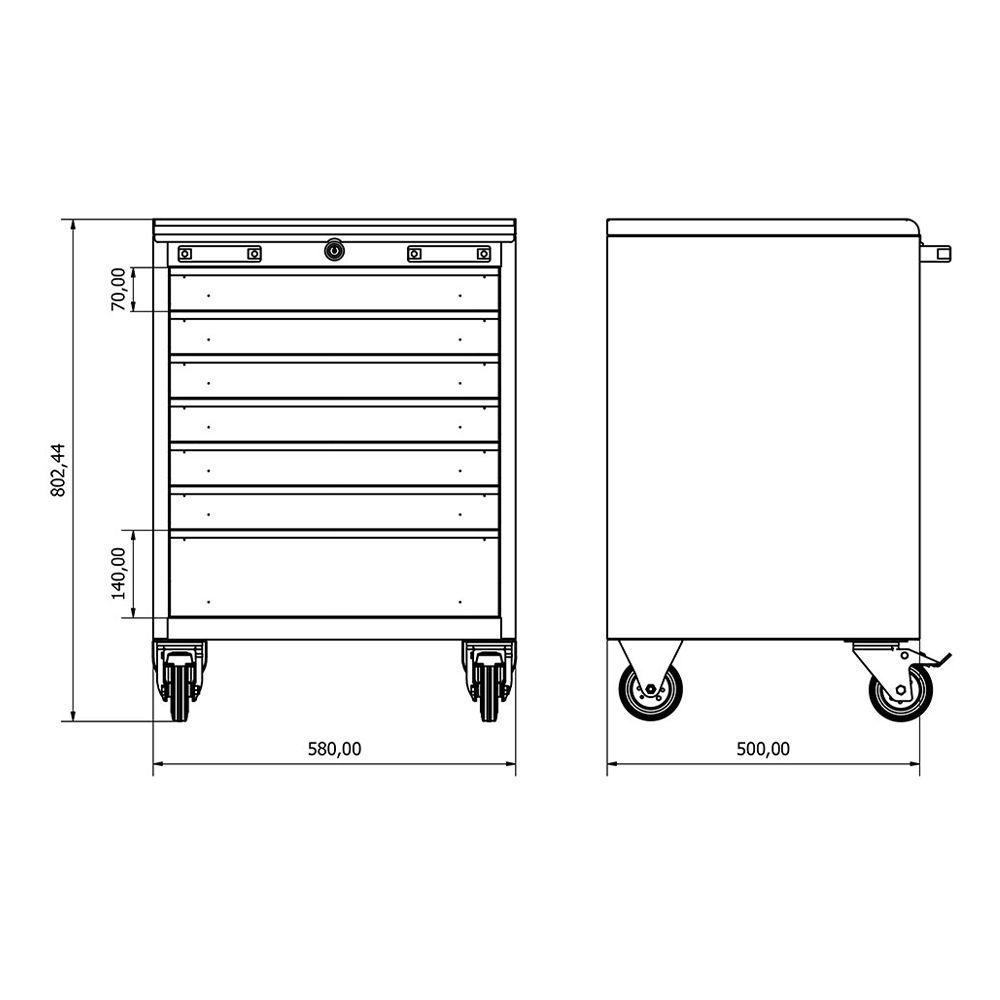 Mobilný dielenský vozík - skrinka na náradie so 7 zásuvkami 58 × 50 × 80cm