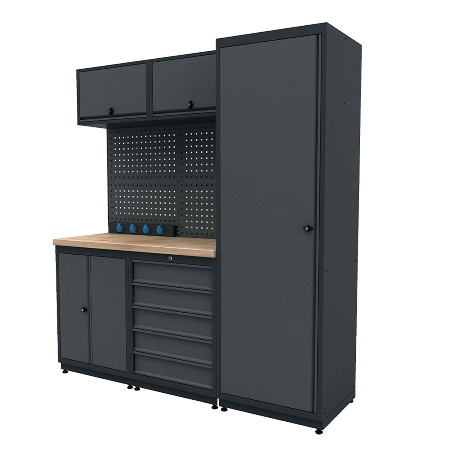 Modulárny kovový nábytok do dielne, zostava s pracovným stolom 1,86m model 2