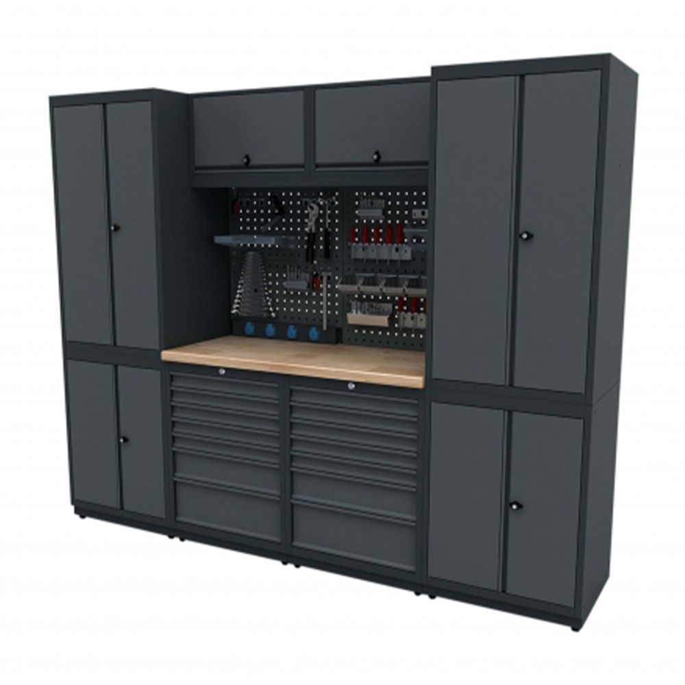 Modulárny nábytok do dielne, zostava s pracovným stolom 2,48m model C