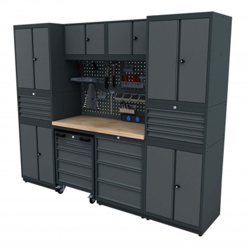 Modulárny nábytok do dielne, zostava s pracovným stolom 2,48 m model F