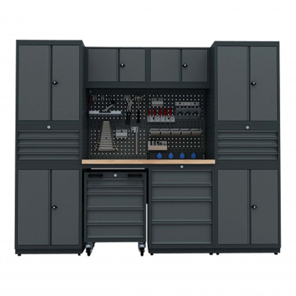 Modulárny nábytok do dielne, zostava s pracovným stolom 2,48 m model F