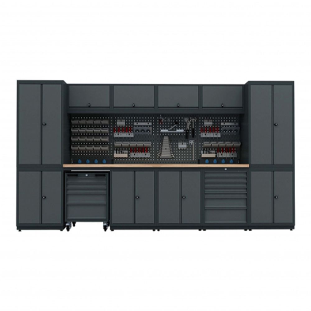 Modulárny nábytok do dielne, zostava s pracovným stolom 3,72 m model G