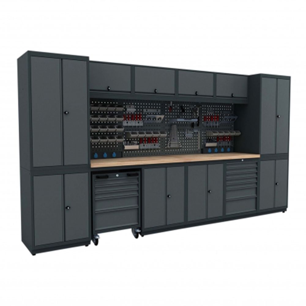 Modulárny nábytok do dielne, zostava s pracovným stolom 3,72 m model G