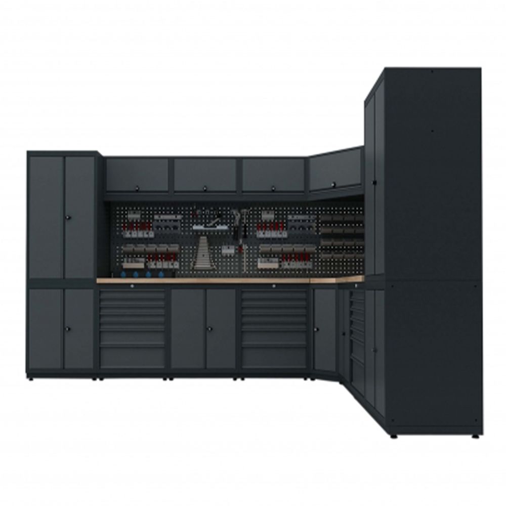 Rohová modulárna zostava dielenského nábytku, kovová, model J