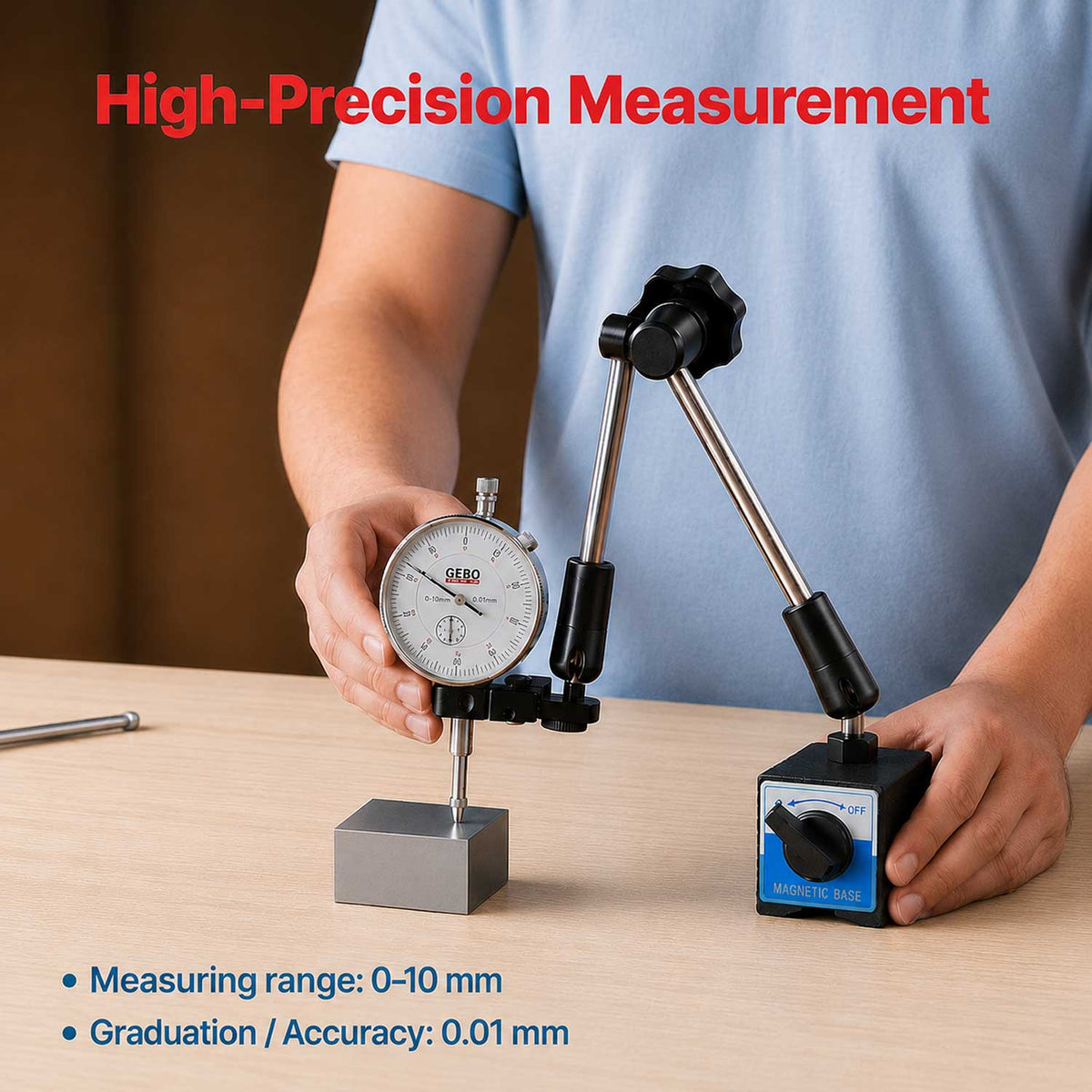 Odchýlkomer 0 - 10mm s magnetickým stojanom Gebo Tools
