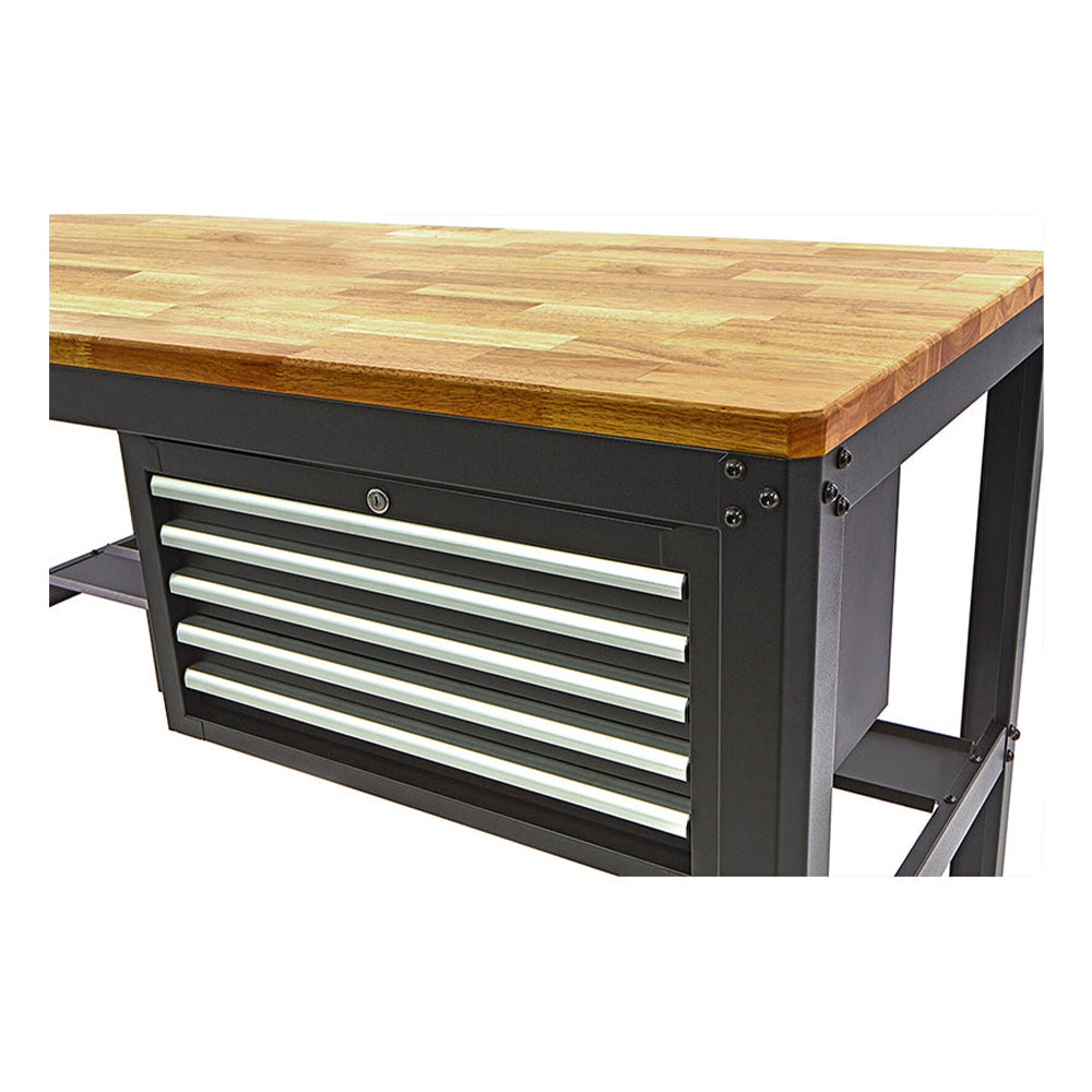 Profesionálny kovový pracovný stôl s 5 zásuvkami a drevenou pracovnou doskou, 155cm