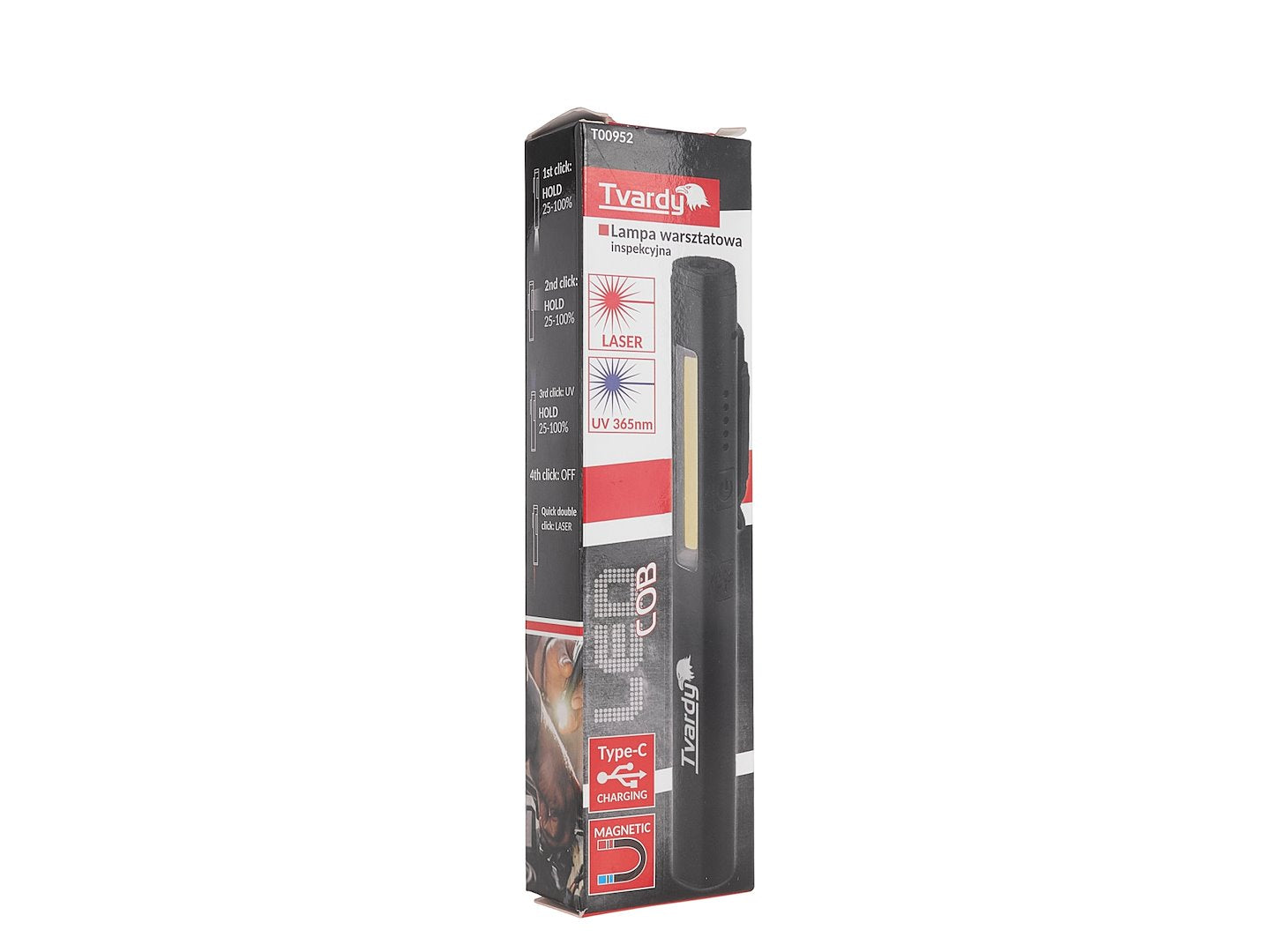 Dielenská pracovná LED COB lampa s laserom, UV svetlom a magnetom, nabíjateľná, 5W, 800mAh, 400lm