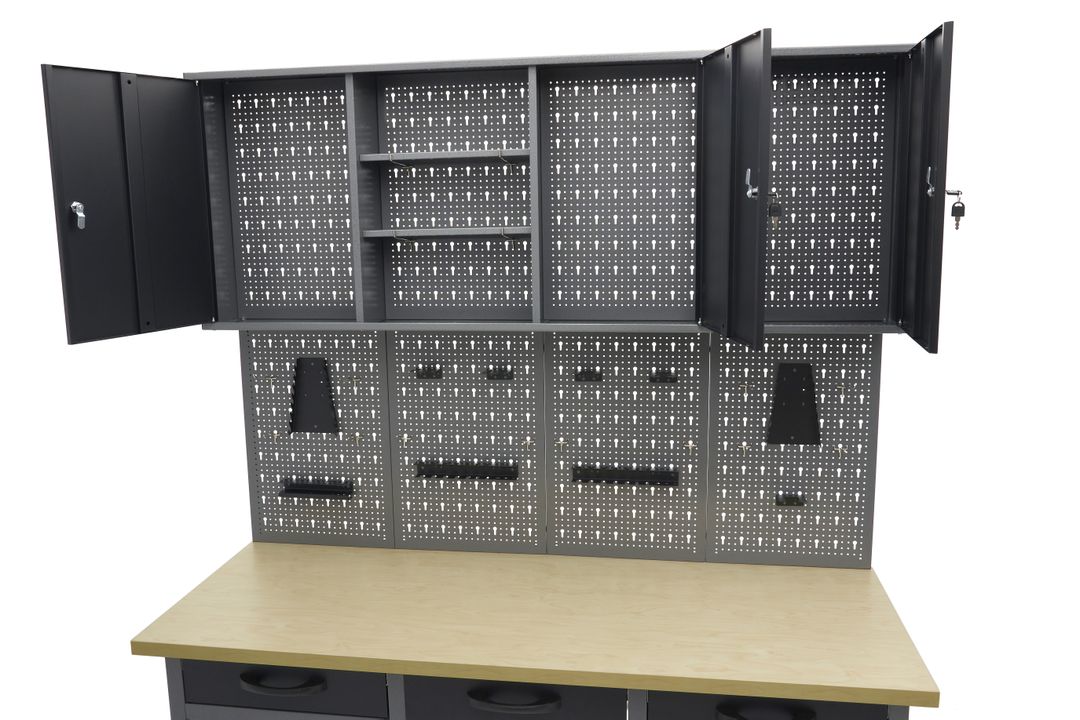 Dielenský pracovný stôl so 6 zásuvkami, panelom na náradie a skrinkami, 160cm, HBM