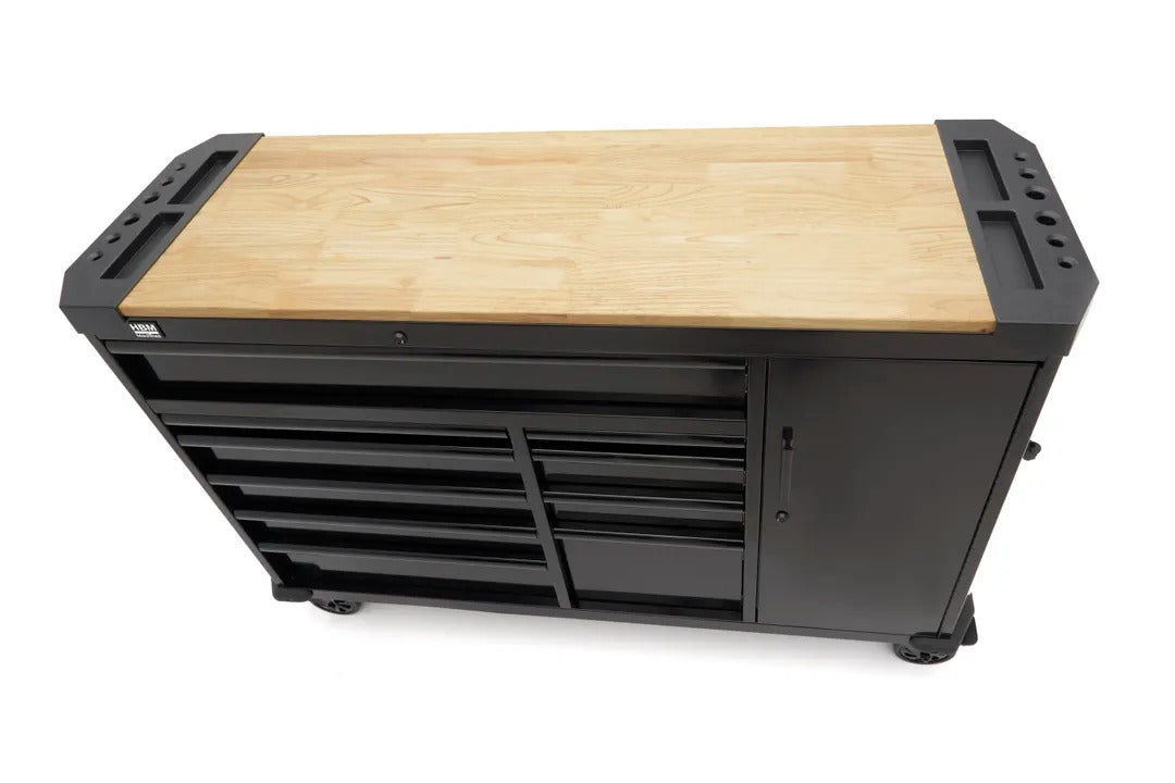 Profesionálna kovová skriňa 10 zásuviek mobilný vozík pracovný stôl 147cm, masívna drevená doska HBM holandsko