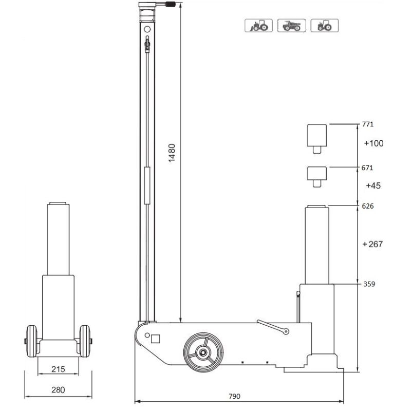 Hydraulicko-pneumatický zdvihák extra vysoký 30t Mammuth