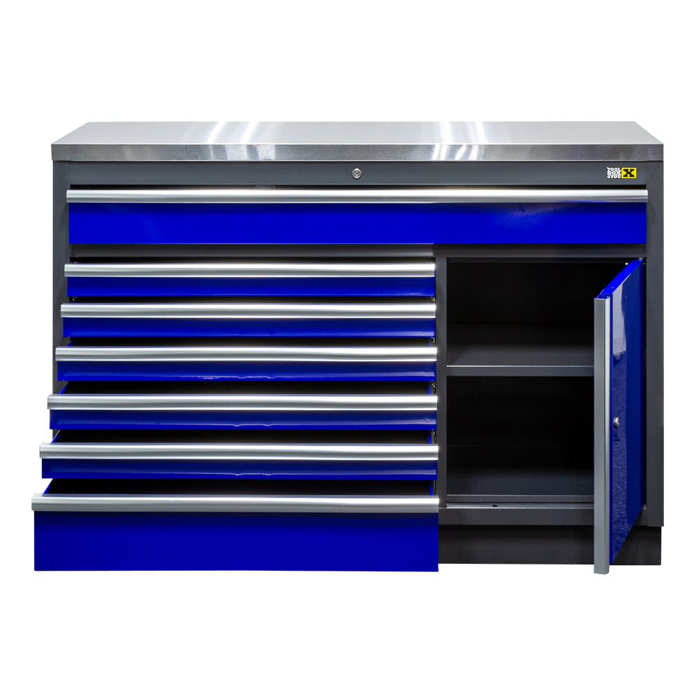 Kovová dielenská skrinka, široká, so 7 zásuvkami a kovovou pracovnou doskou 136 x 94,5 x 46cm