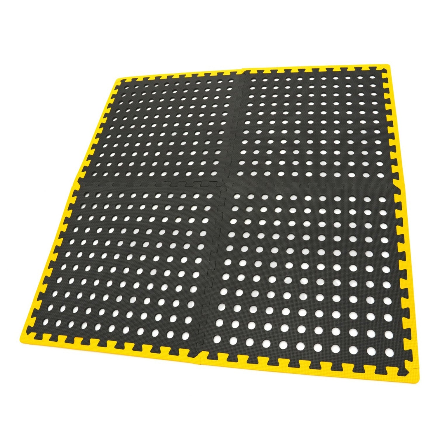 Súprava 4 ochranných dlaždíc z peny EVA typu puzzle, protišmykových, na podlahu, čierno-žlté 61 x 61cm HBM