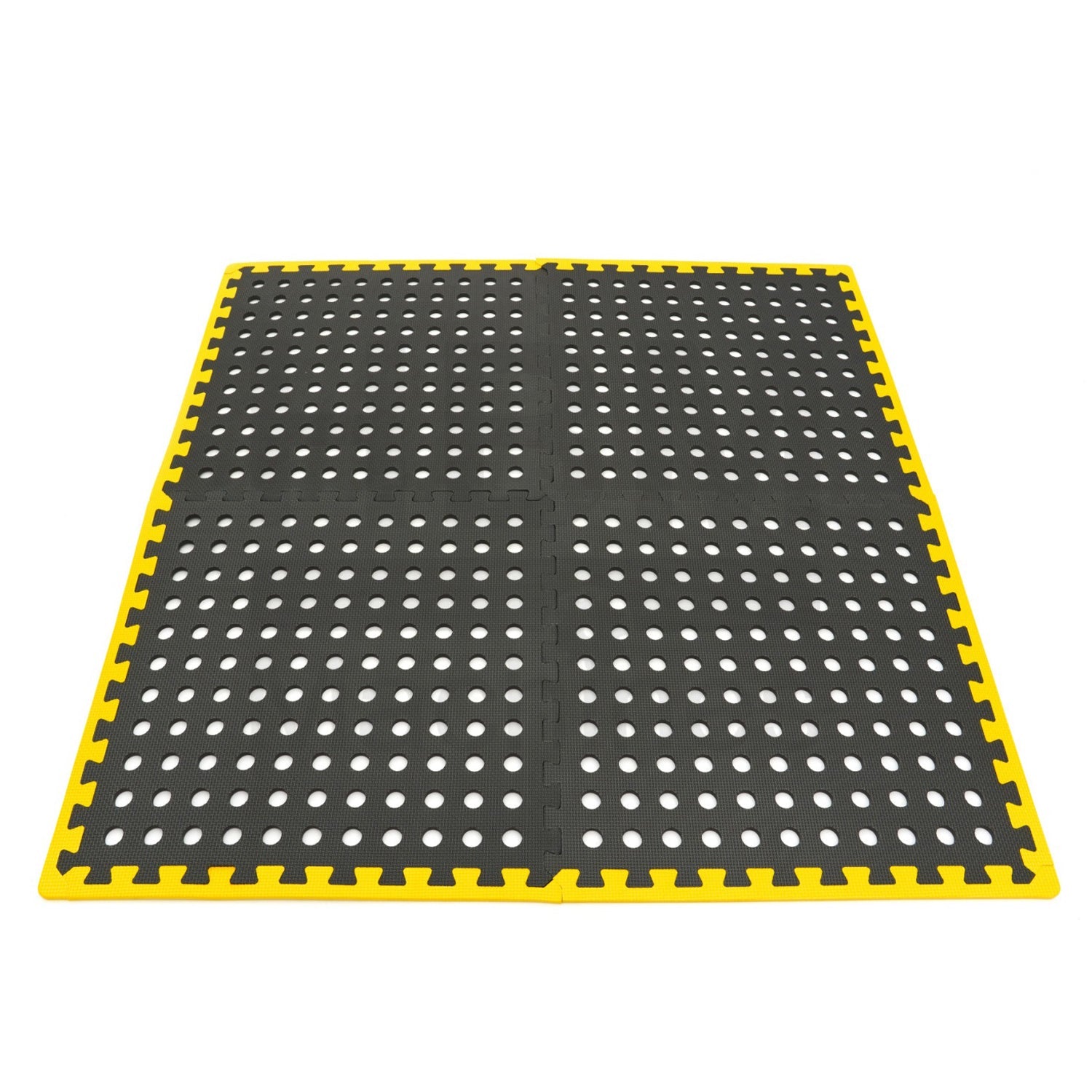 Súprava 4 ochranných dlaždíc z peny EVA typu puzzle, protišmykových, na podlahu, čierno-žlté 61 x 61cm HBM