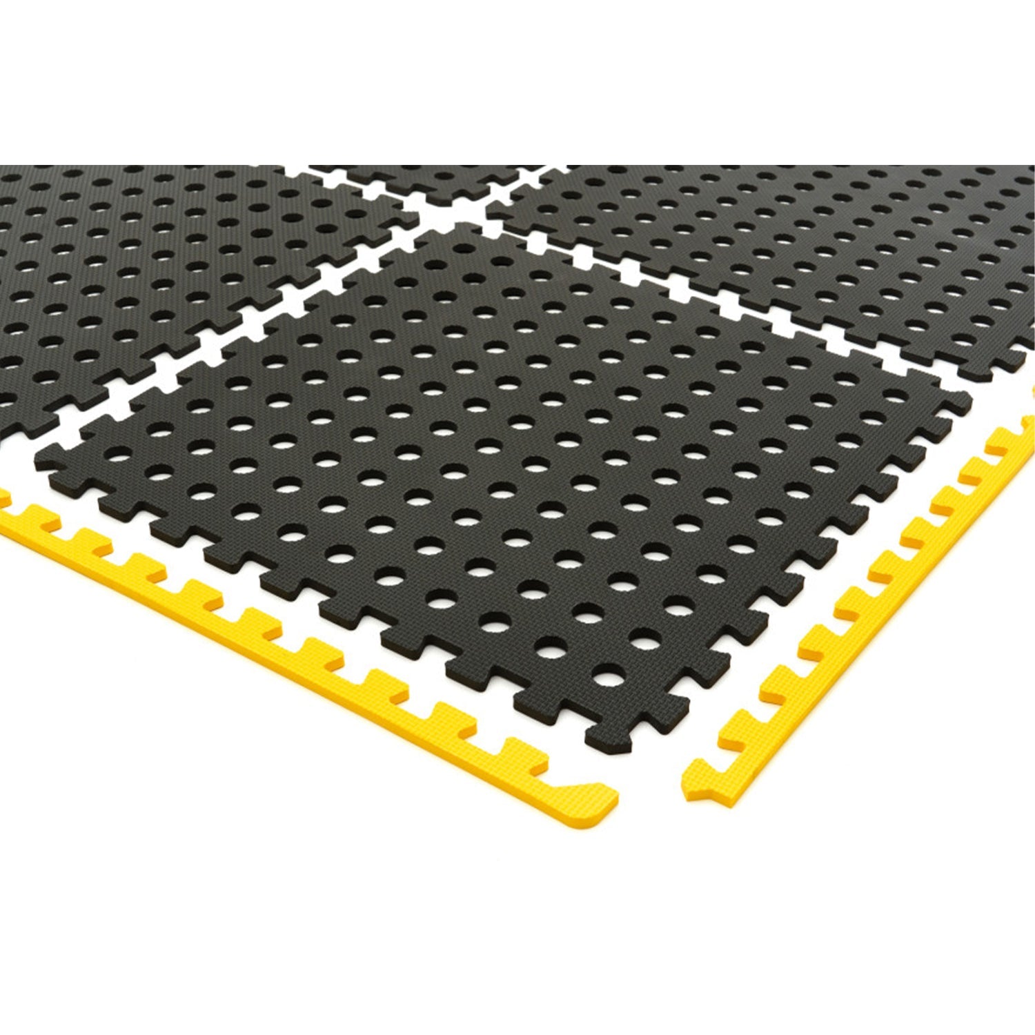Súprava 4 ochranných dlaždíc z peny EVA typu puzzle, protišmykových, na podlahu, čierno-žlté 61 x 61cm HBM