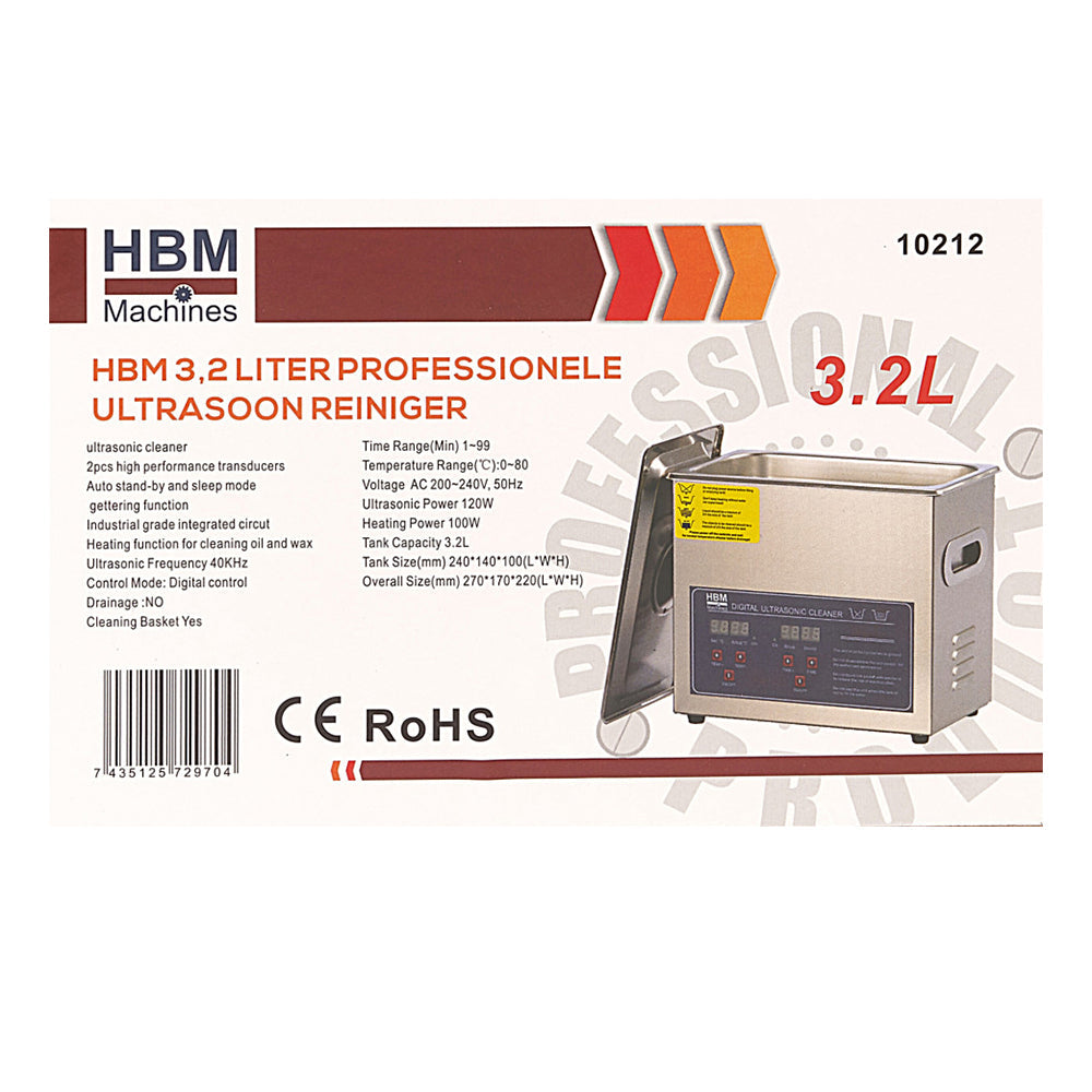 Ultrazvuková čistička 3l, nehrdzavejúca oceľ, digitálny časovač, HBM Machines Holandsko