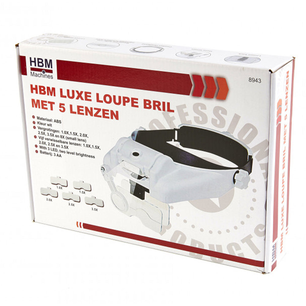 Okuliare s lupou, LED osvetlením a 5 vymeniteľnými šošovkami HBM