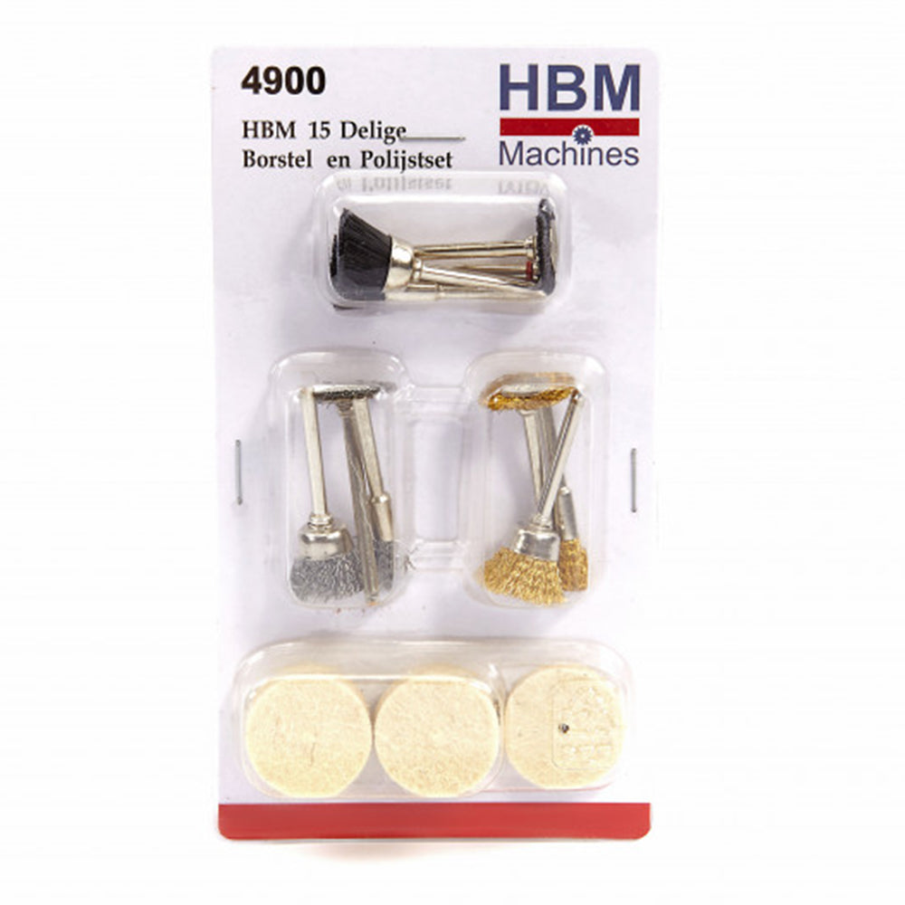 Sada príslušenstva pre mini brúsku – drôtené kefy a plsť 15 kusov hbm