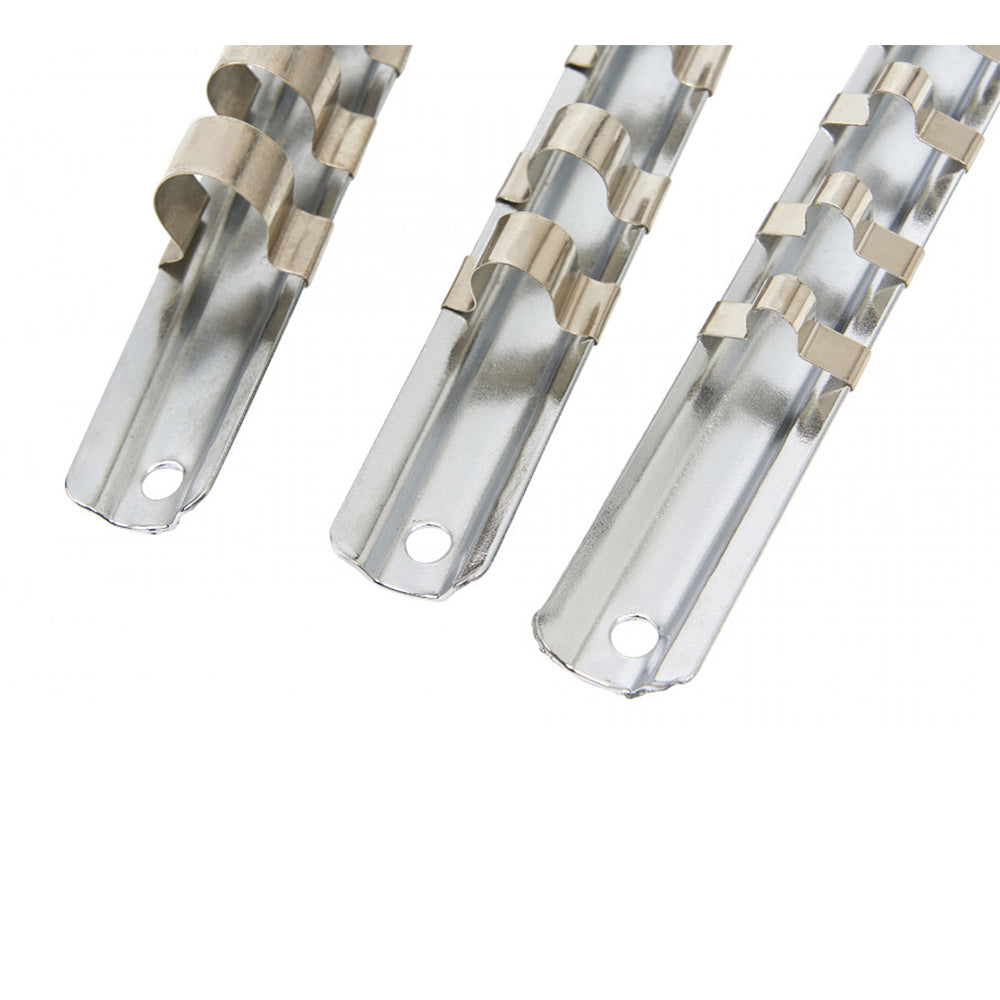 Sada 3 kovových líšt na uchytenie nástrčných kľúčov 1/2, 3/8, 1/4 hbm