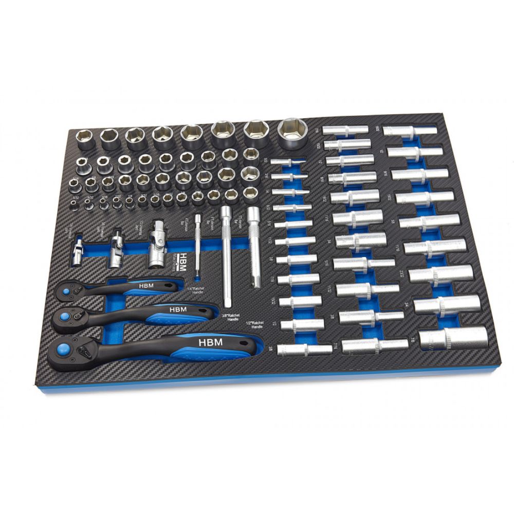 Penová vložka s gola sadou - račne a nástrčné hlavice, 81 dielov