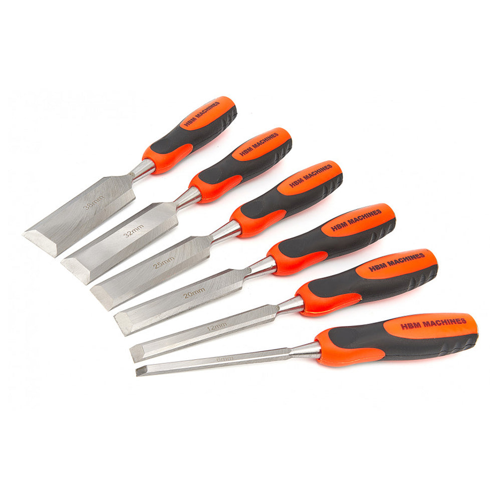 Sada 8 profesionálnych sekáčov do dreva s brúsnym kameňom a prípravkom na brúsenie