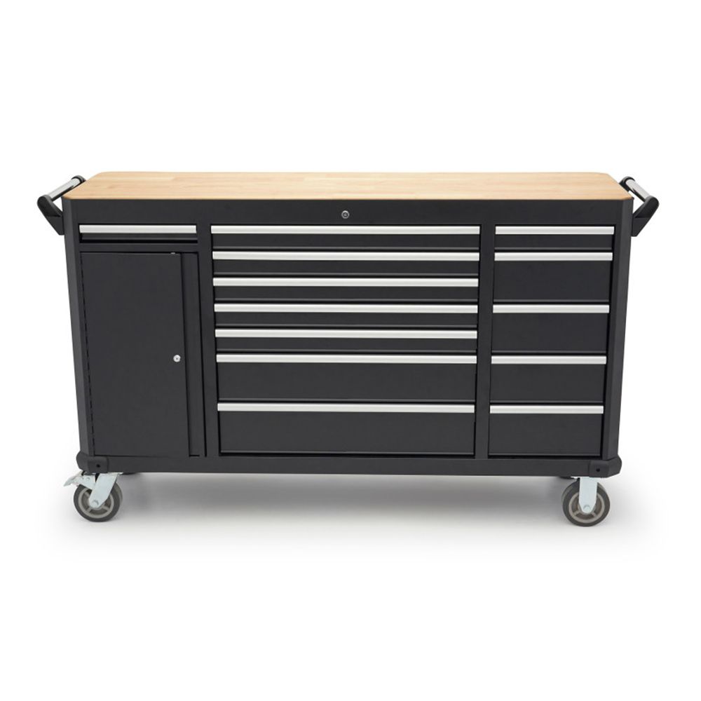 Pojazdný pracovný stôl s 13 zásuvkami a drevenou pracovnou doskou, 168cm HBM