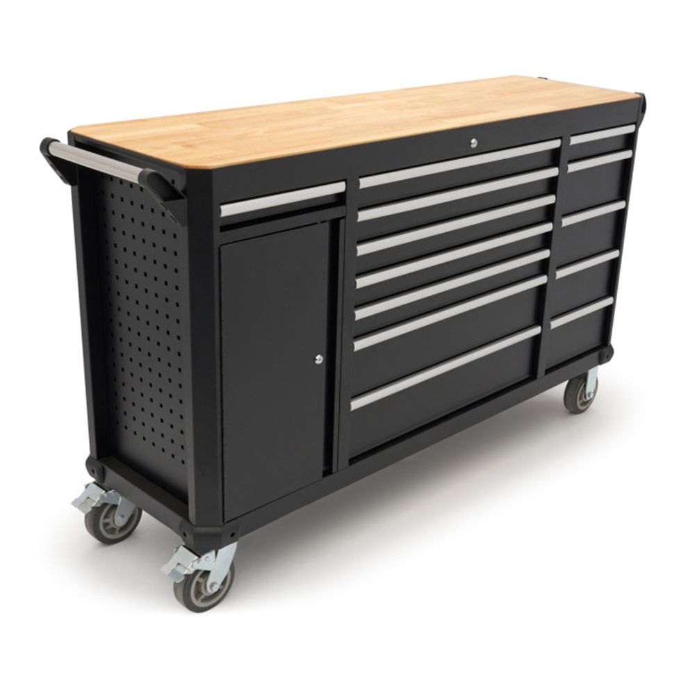 Pojazdný pracovný stôl s 13 zásuvkami a drevenou pracovnou doskou, 168cm HBM