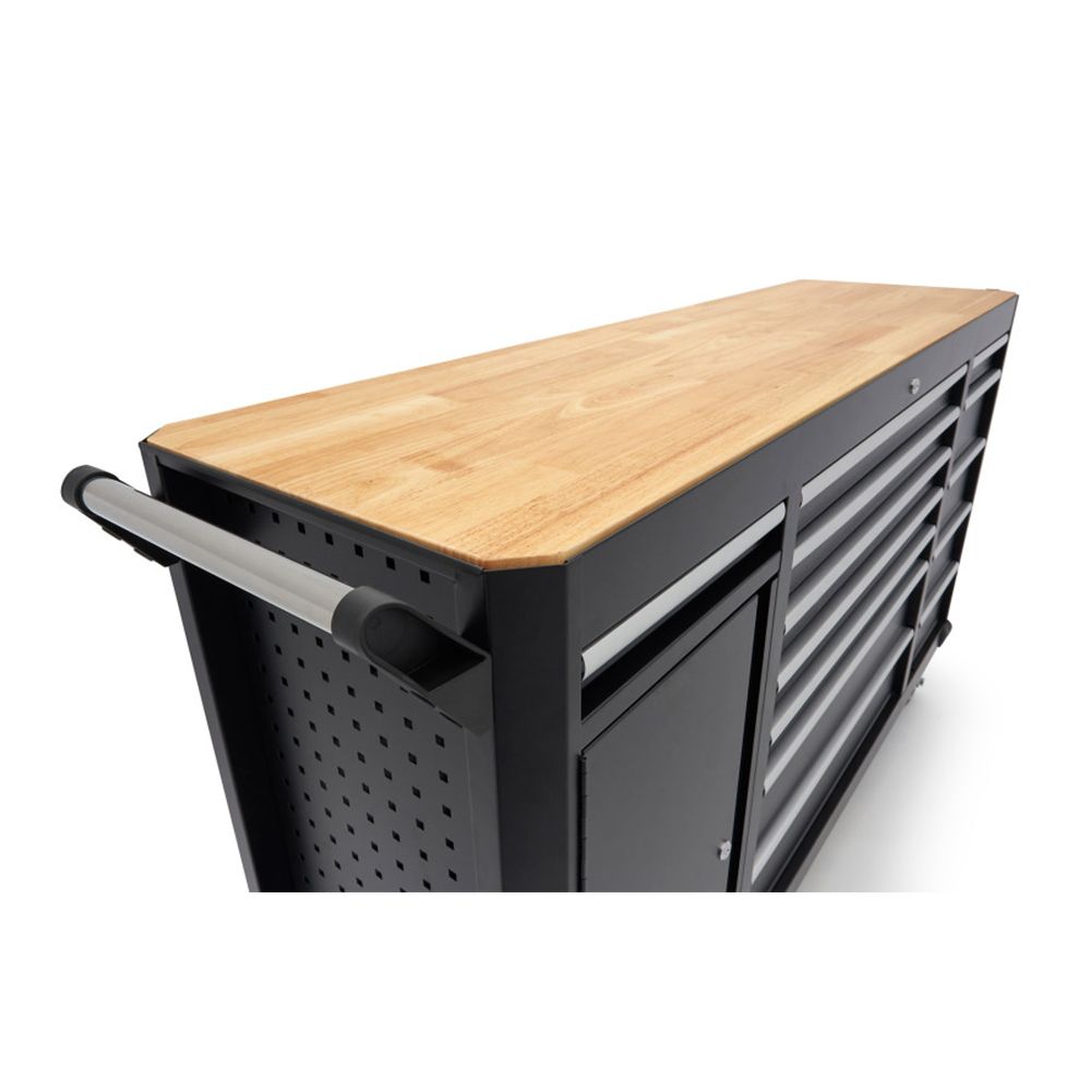 Pojazdný pracovný stôl s 13 zásuvkami a drevenou pracovnou doskou, 168cm HBM